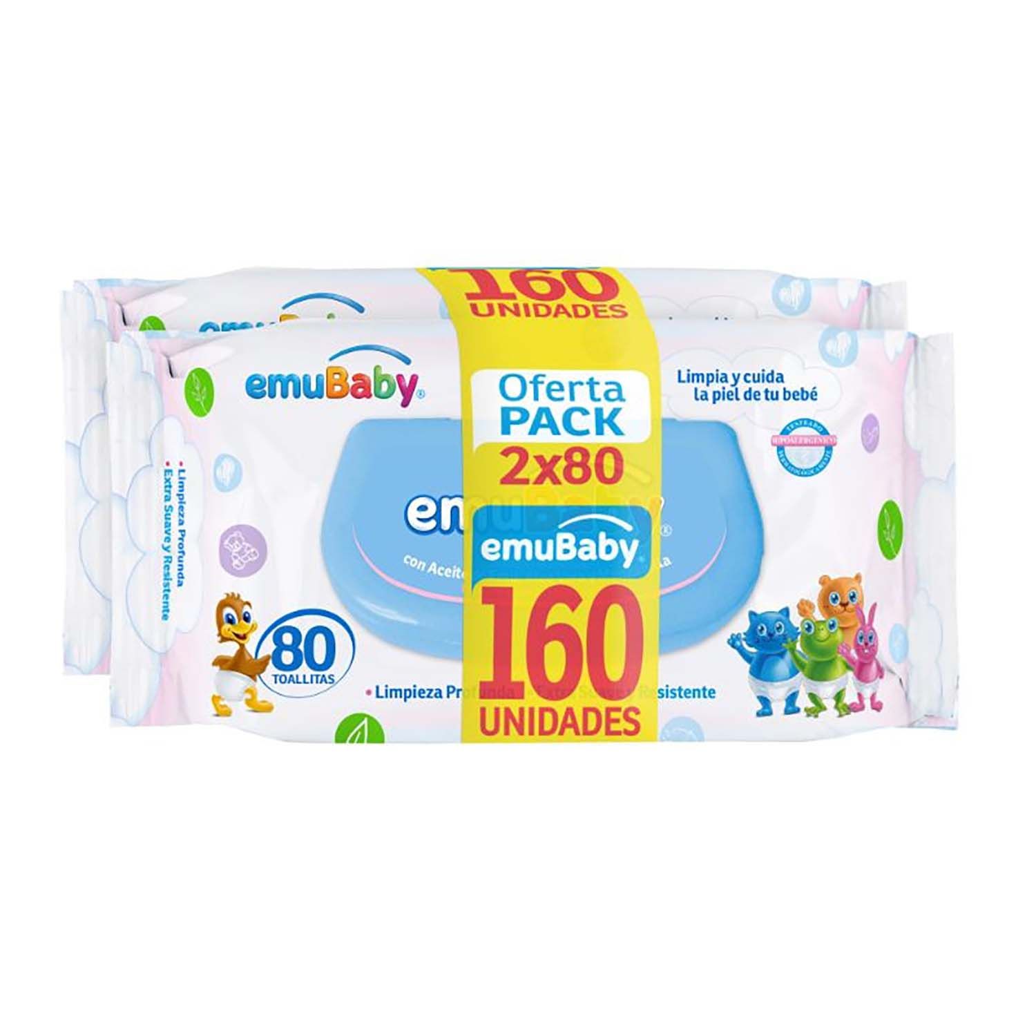 Emubaby pack de 2 Emubaby Toallas Húmedas Pack de 160 Unidades - Image 1