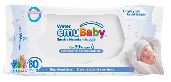 emubaby water Emubaby Toallas Húmedas Water 99% Agua de 80 Unidades - Image 1